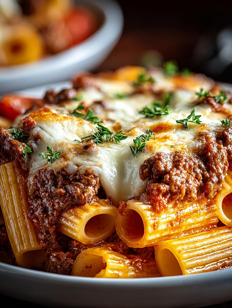 Baked Rigatoni Stuffed with Beef Ragu & Mozzarella - Baked Rigatoni Stuffed with - additional detail
