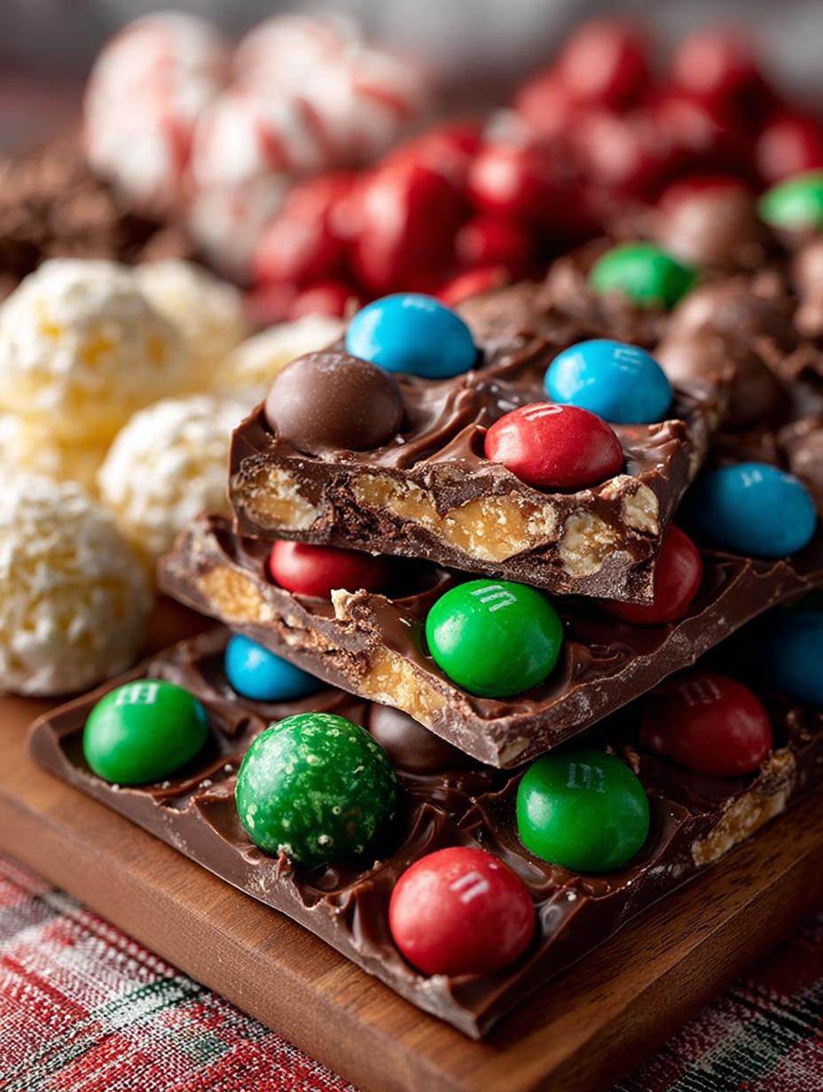 Festive Chocolate M&M's Christmas Bark for the Holidays - Festive Chocolate Mandms Christmas - additional detail