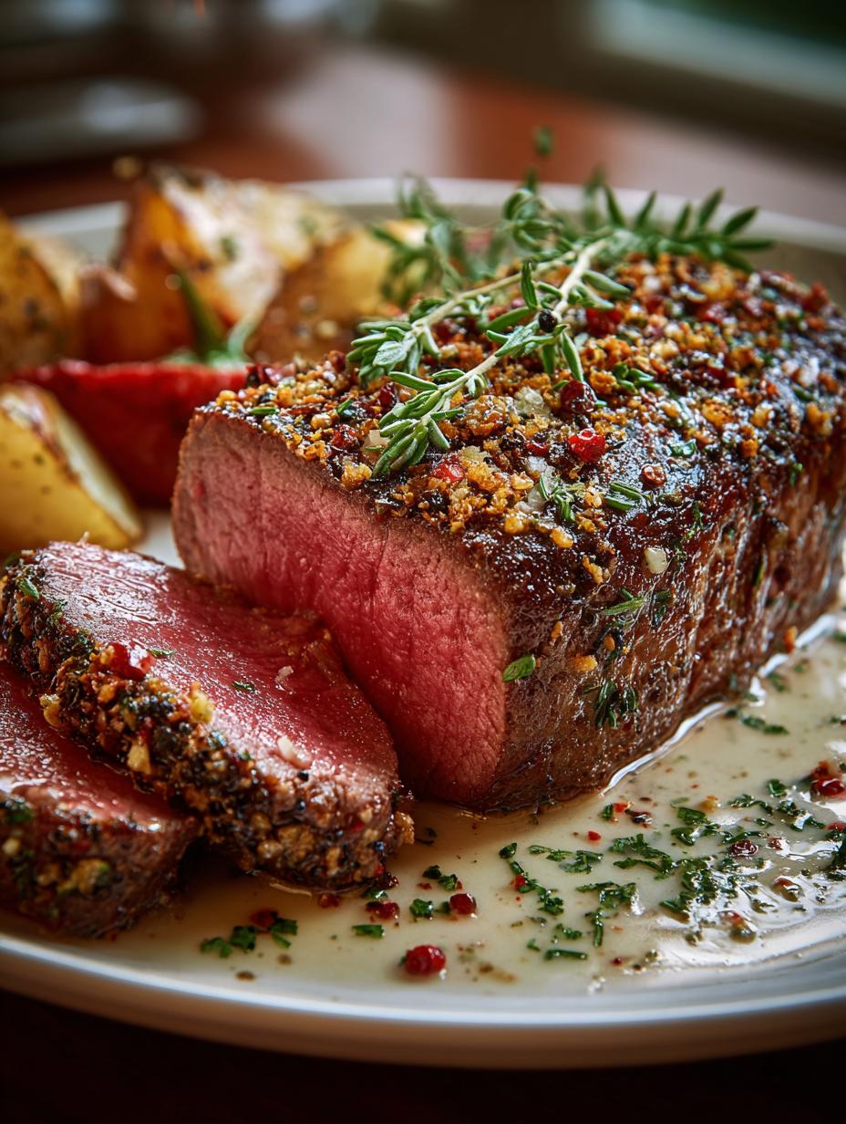 Garlic Peppercorn Crusted Beef