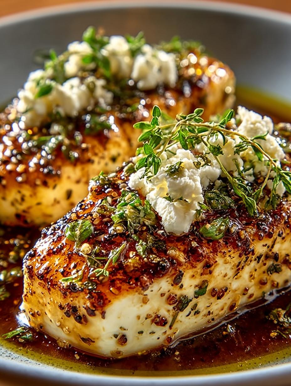 Irresistible Hot Honey Infused Feta served with fresh herbs and spices