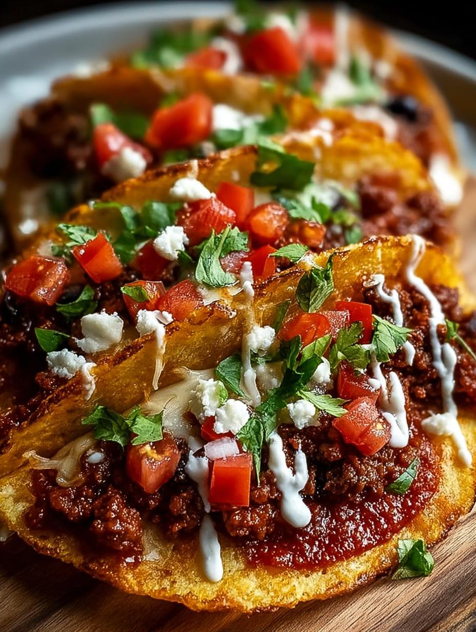 Delicious Meat Lovers Pizza Tacos served with fresh toppings