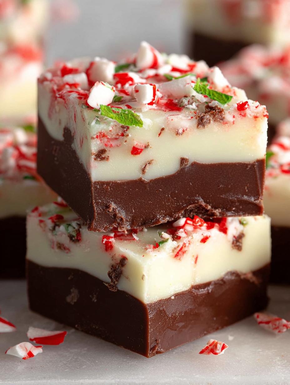 Delicious Peppermint Bark Fudge ready to serve