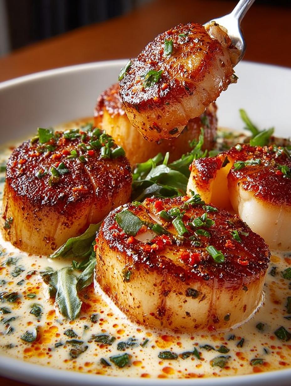 Delicious Seared Scallops with Cajun Cream Sauce - Seared Scallops with Cajun - main visual representation