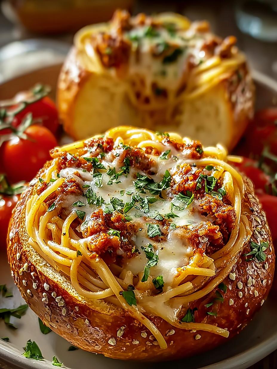Spaghetti Garlic Bread Bowls