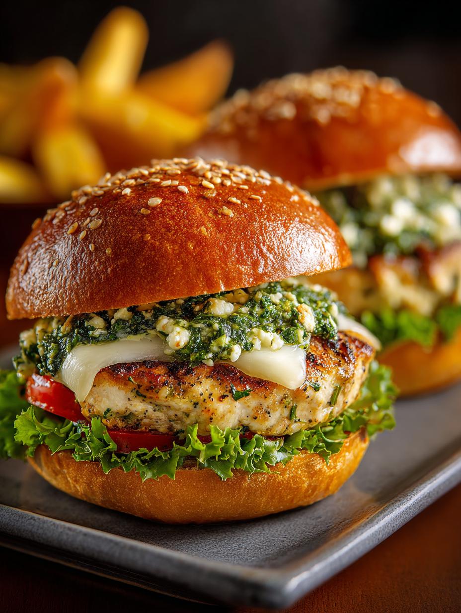 Delicious Spinach Chicken Burgers with Pesto and Mozzarella - Spinach Chicken Burgers with - additional detail