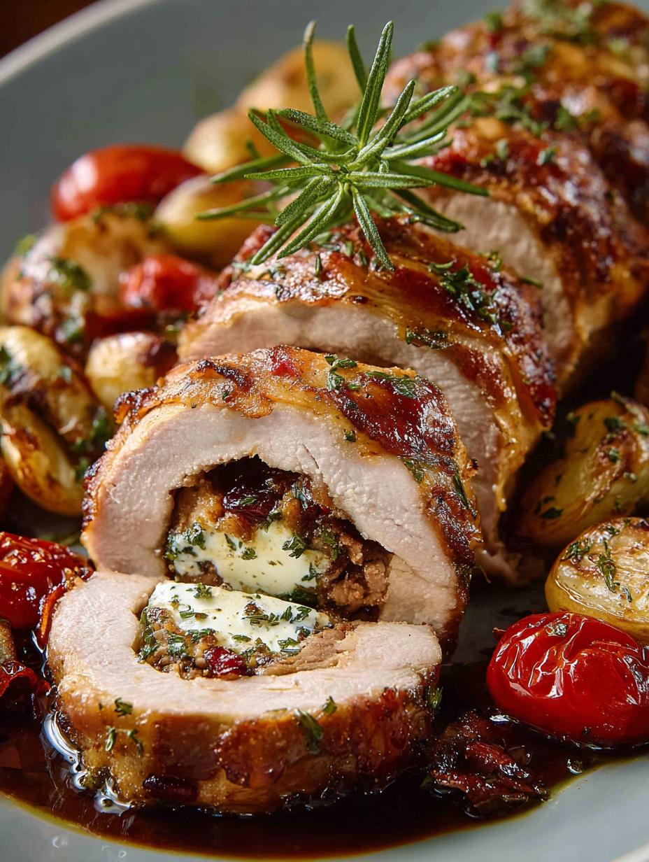 Juicy Stuffed Pork Tenderloin with Cheese and Mushrooms - Stuffed Pork Tenderloin - main visual representation