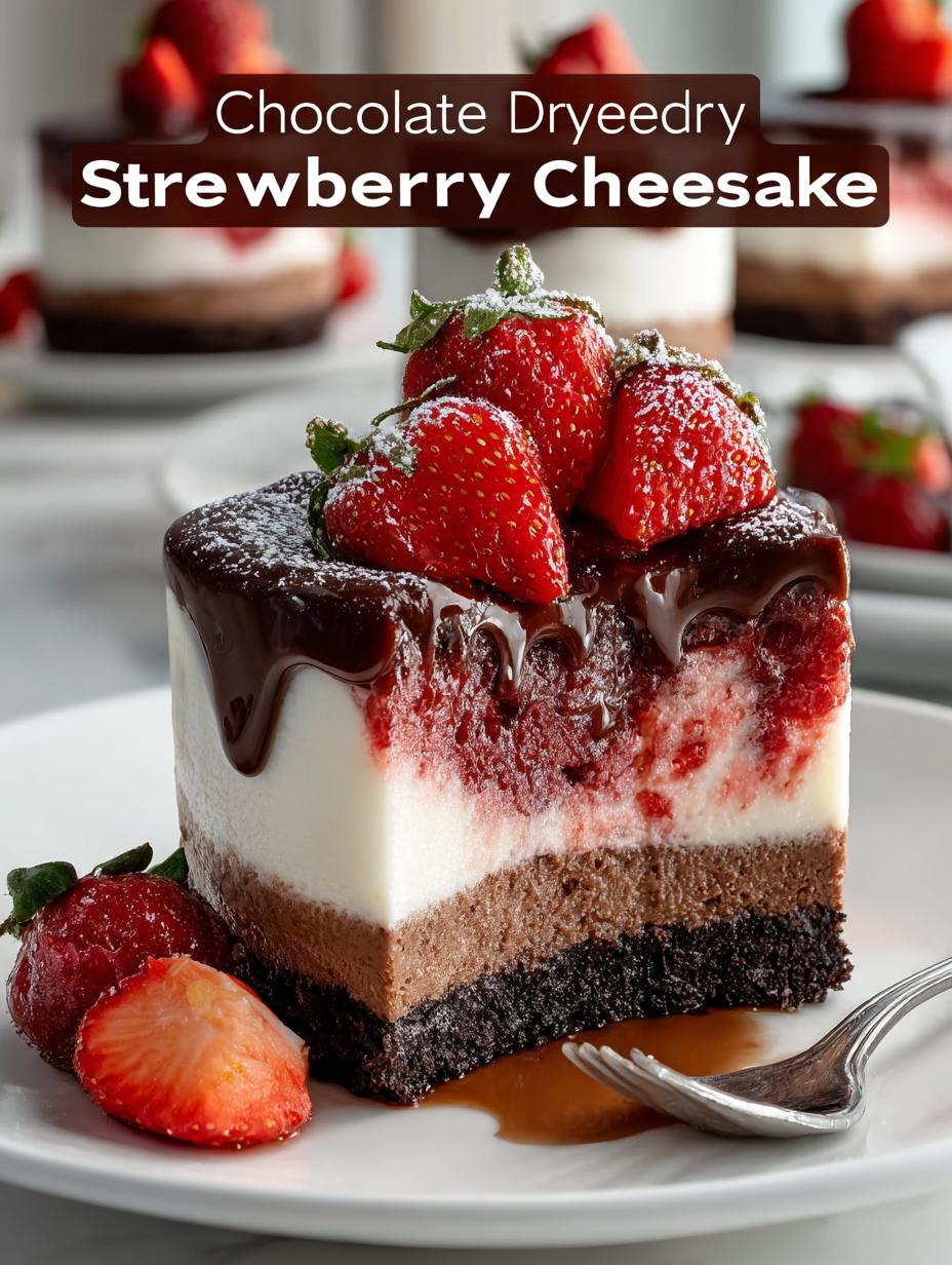 Indulge in Decadent Chocolate Strawberry Swirl Cheesecake - Chocolate Strawberry Swirl Cheesecake - main visual representation