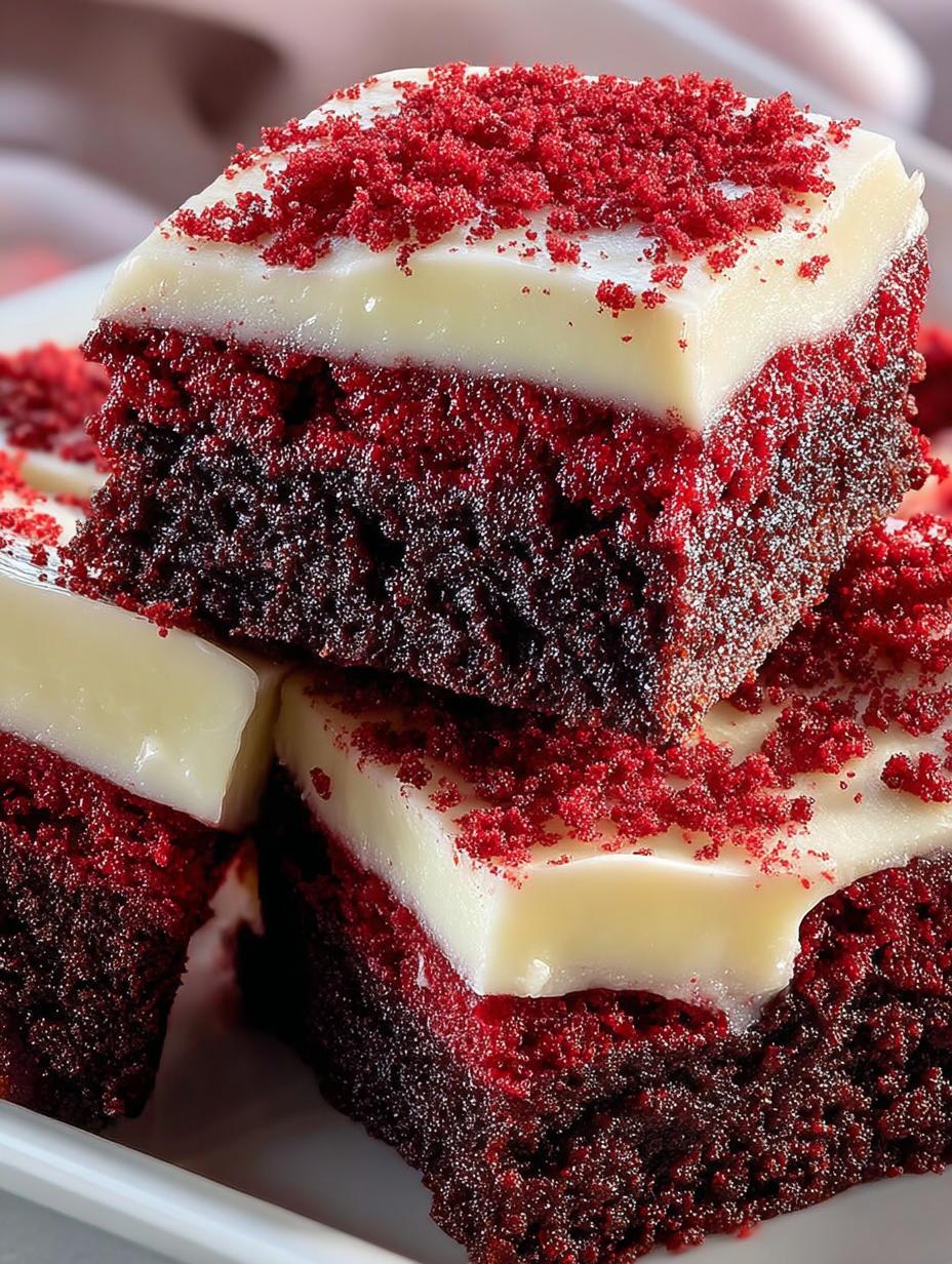 Irresistible Red Velvet Brownies fresh from the oven on a cooling rack