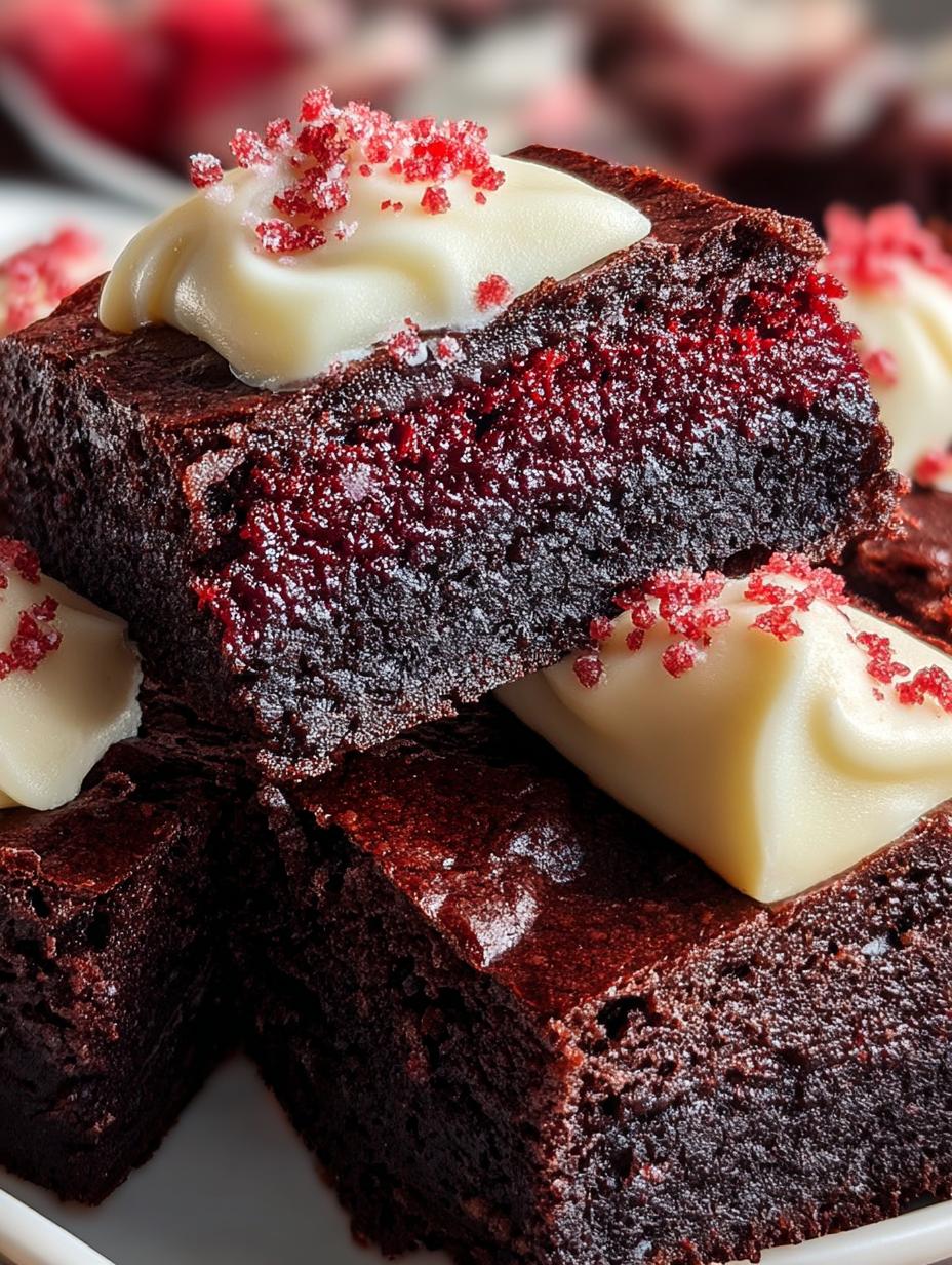 Delicious Red Velvet Brownies topped with cream cheese frosting